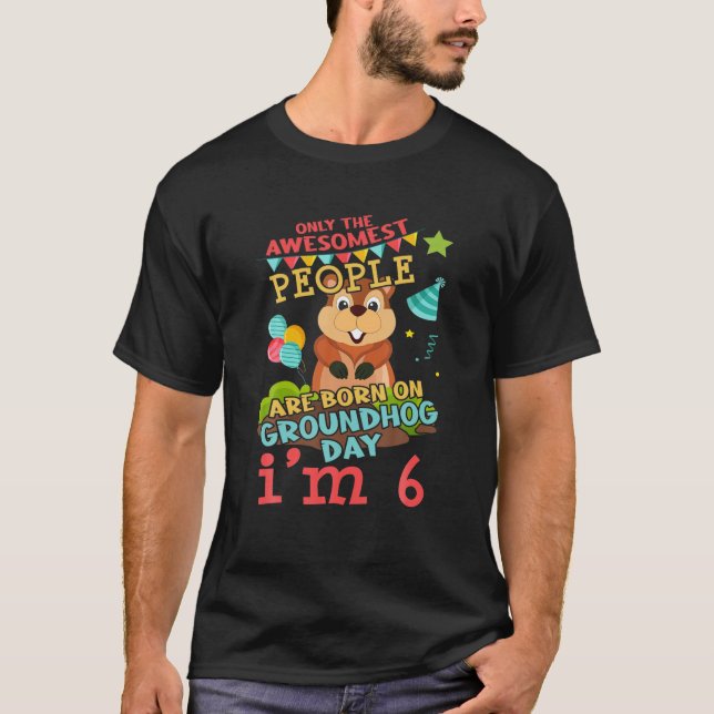 Camiseta 6 Nascer de nascimento Groundhog Rodent Happy Grou (Frente)