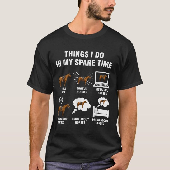 Camiseta 6 Things I Do In My Spare Time - Horse Riding  (Frente)