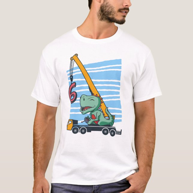 Camiseta 6 years 6th Birthday Mobile Crane Dinosaur (Frente)