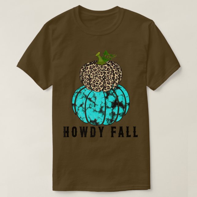 Camiseta 6k6y Turquoise Leopard Howdy Fall Pumpkin Western  (Frente do Design)