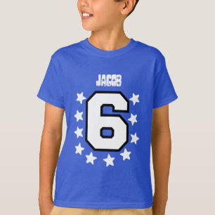 Camiseta 6o Estrelas brancas do aniversário e número gran