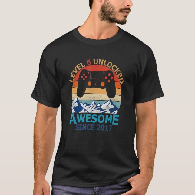 Camiseta 6th Birthday Boy Level 6 Unlocked Awesome 2017 Vid (Frente)