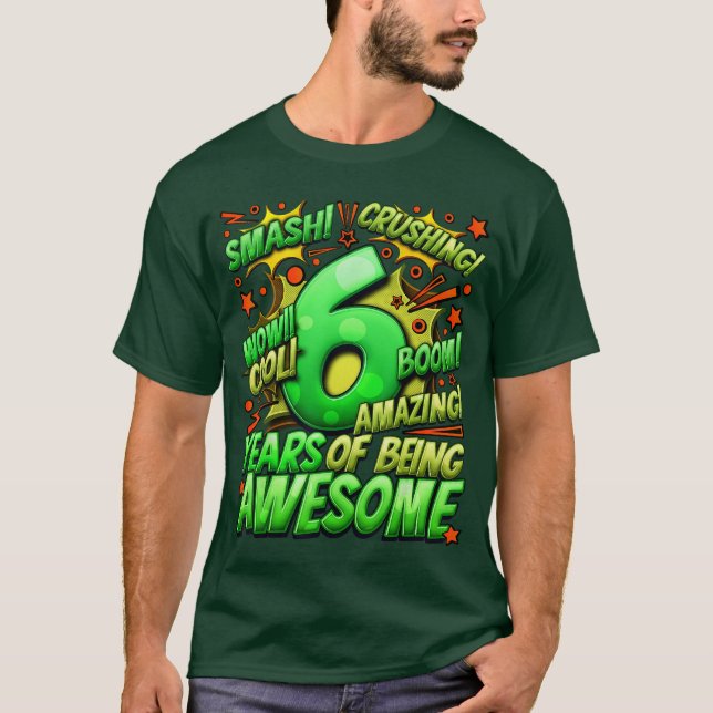 Camiseta 6th Birthday Comic Style Awesome Since 2017 6 Year (Frente)