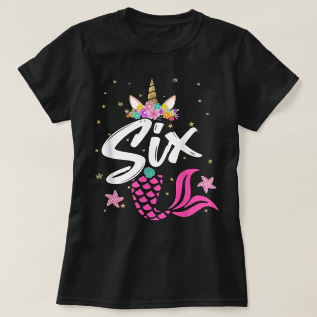 Camiseta 6th Birthday Girl Unicorn Mermaid Tail 6 Years Old (Frente do Design)