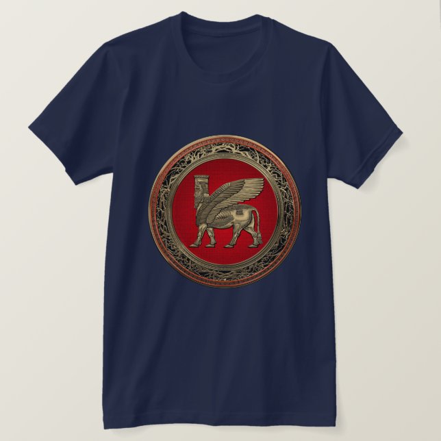 Camiseta [700] Bull voada Assyrian - Lamassu Dourado (Frente do Design)