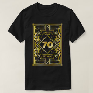 Camiseta 70 Aniversário Art Deco Dourado Excelente Negro G
