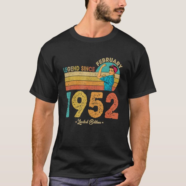 Camiseta 70 Aniversário Fevereiro De 1952 Legenda Desde 195 (Frente)