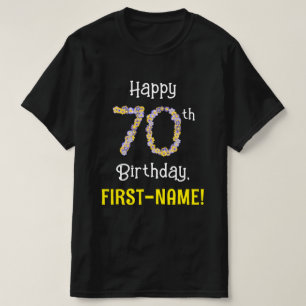 Camiseta 70 Aniversário: Flores Número "70" + Nome