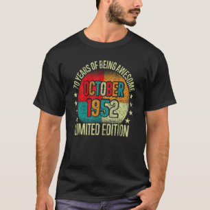 Camiseta 70 anos Vintage outubro de 1952 Aniversário