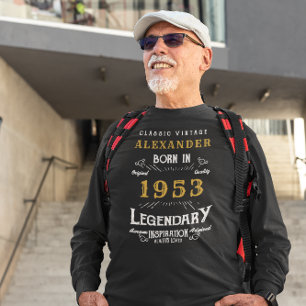 Camiseta 70 Birthday 1953 Add Name Black Dourado Legendary