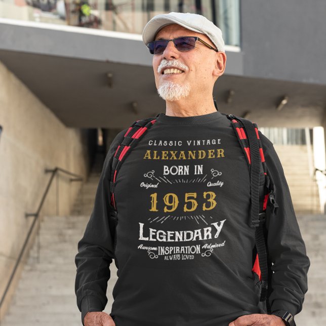 Camiseta 70 Birthday 1953 Add Name Black Dourado Legendary (Criador carregado)