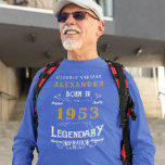 Camiseta 70 Birthday 1953 Add Name Blue Dourado Legendary<br><div class="desc">Celebre um aniversário especial de 70 de alguém em estilo com esta camiseta personalizada de azul e ouro Legendário! Este design homenageia o ano em que foram nasceres em 1953, perfeito para uma comemoração de aniversário de um marco. O tecido de algodão macio e respirável os manterá confortáveis, não importa...</div>