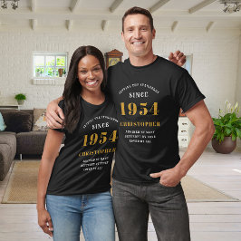 Camiseta 70 Birthday 1954 Add Name Black Dourada Party