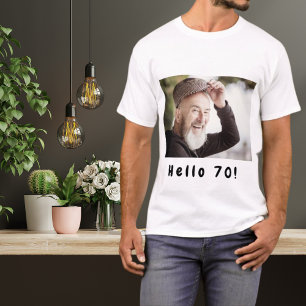 Camiseta 70 de aniversário de foto personalizada saudação d