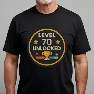 Camiseta 70 engraçado Aniversário de Jogos Nível 70 desbloq