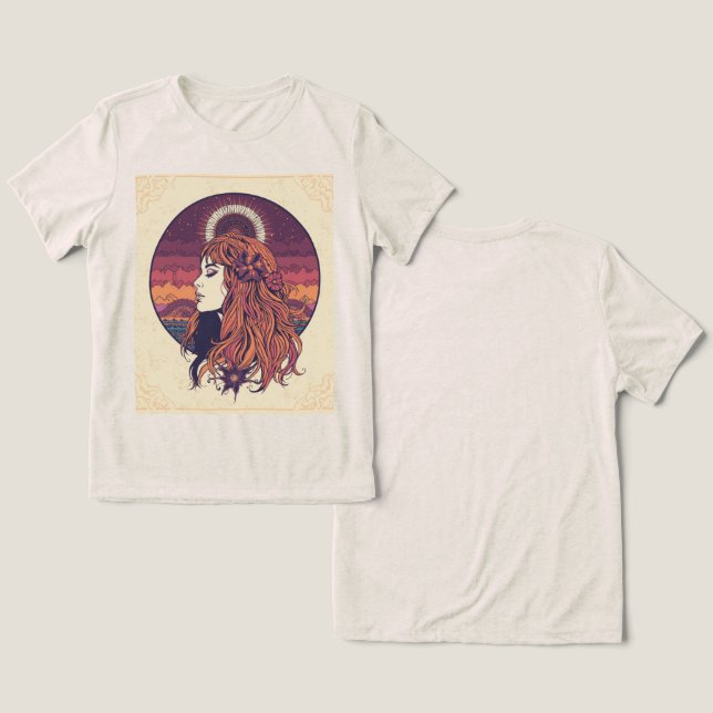 Camiseta 70s Boho Tom de Joia Poder Feminino Gráfi (Design Frente e Verso)