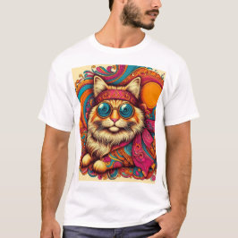 Camiseta 70's psychedelic cat