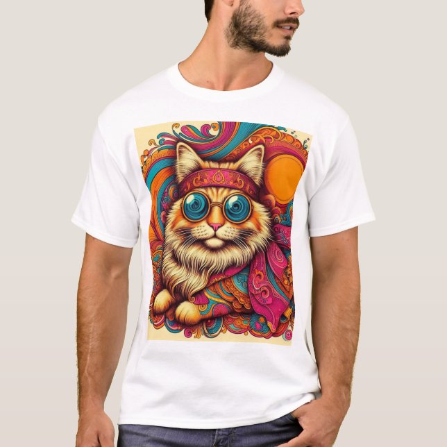 Camiseta 70's psychedelic cat (Frente)