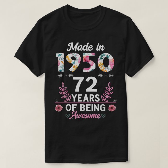 Camiseta 72 anos Presentes 72º Nascer de aniversário em 195 (Frente do Design)