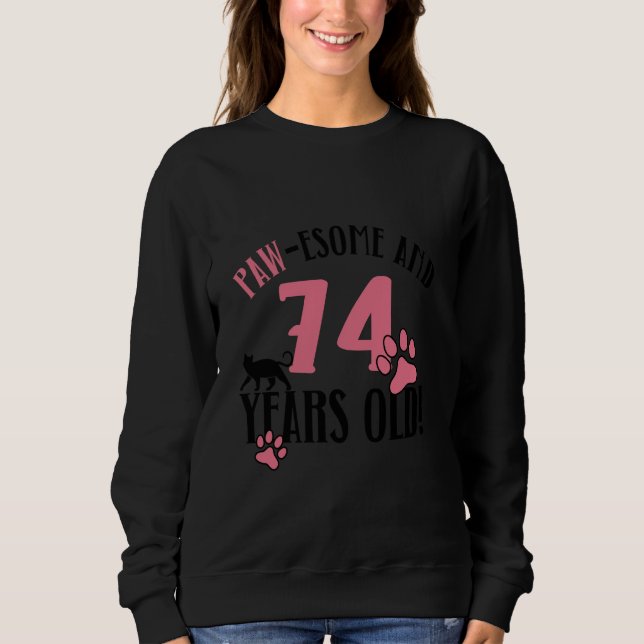 Camiseta 74. º Aniversário 74 anos Gato Mãe Gato Nascido (Frente)