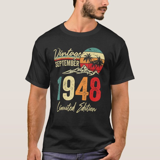 Camiseta 74 anos Vintage setembro de 1948 74th (Frente)