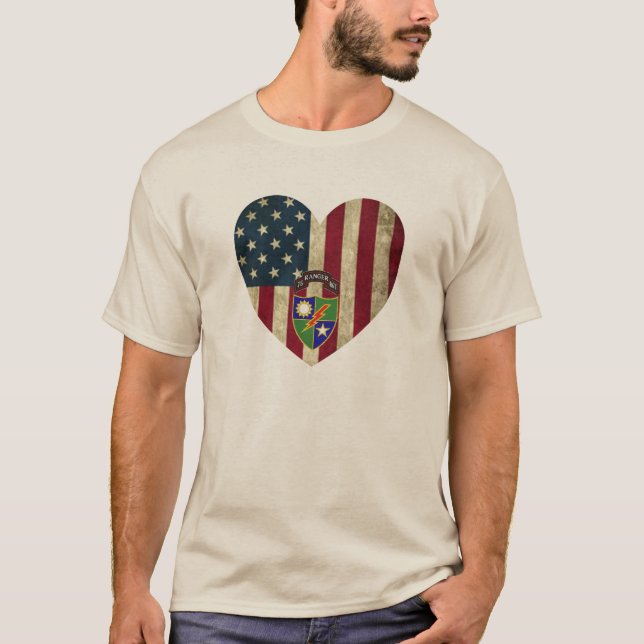 Camiseta 75º Regimento Ranger Bandeira do Coração Americano (Frente)