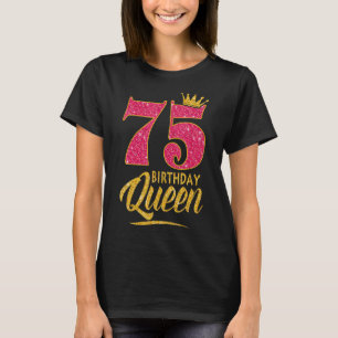 Camiseta 75.º aniversário Rainha 75 anos Coroa rosa-rosa