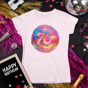 Camiseta 75.a Festa de aniversário de Bola de Disco Rosa Do