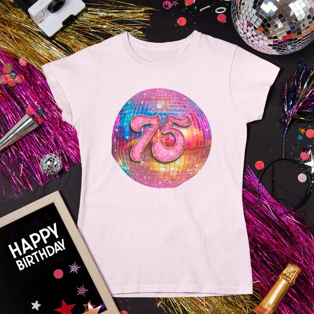 Camiseta 75.a Festa de aniversário de Bola de Disco Rosa Do (Criador carregado)