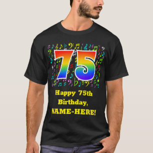 Camiseta 75.o aniversário: Símbolos Musicais Coloridos, R
