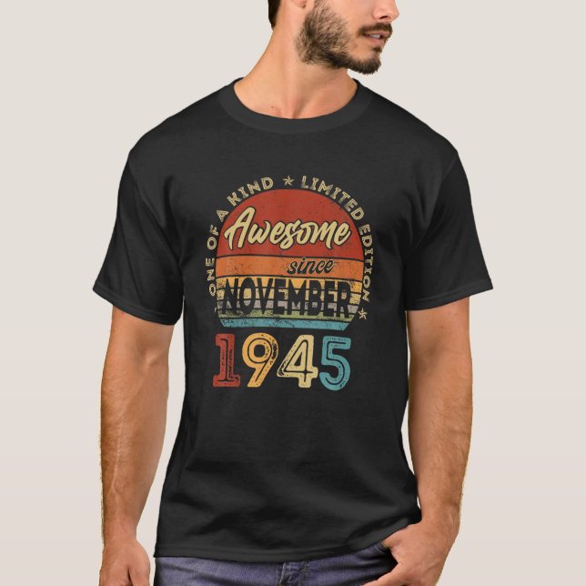 Camiseta 76 Anos De Idade Retro Incrível Novembro De 1945 7 (Frente)