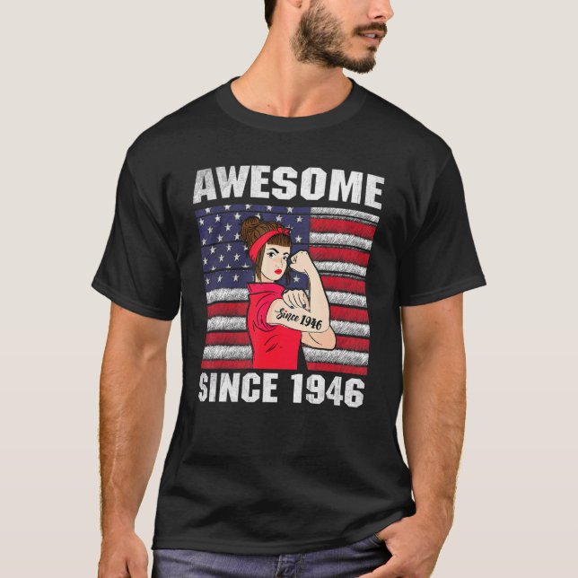 Camiseta 76 anos é incrível desde 1946 76 mulheres de anive (Frente)