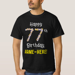 Camiseta 77.o aniversário: Flores Número "77" + Nome
