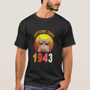 Camiseta 79h Birthday Vintage Cat Awesome Since 1943