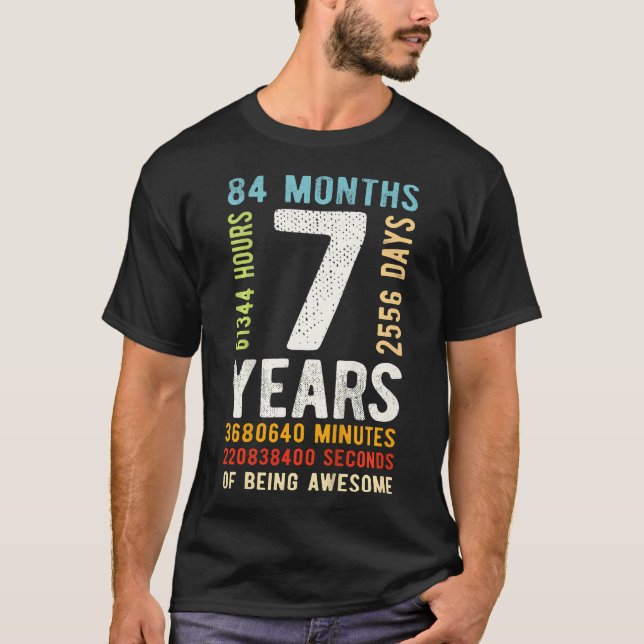 Camiseta 7 Aniversário Com 7 Anos De Idade, Retro 84 Meses (Frente)