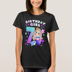 Camiseta 7 Aniversário, Garota 7 Anos, Sereia, Número 7