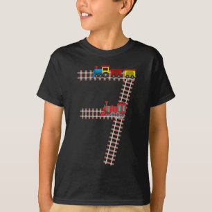 Camiseta 7 Aniversário Tema de Comboio de 7 Anos Meninos Pr