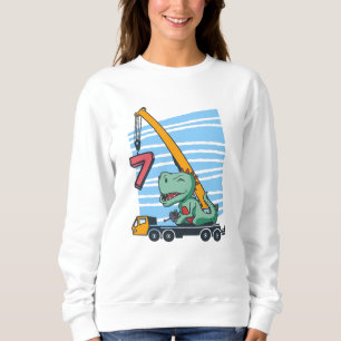 Camiseta 7 anos 7º Aniversário Guindaste Móvel Dinossauro