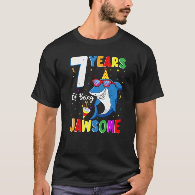 Camiseta 7 Anos De Aniversário De 7 De Tubarão Jawsome 7 An (Frente)