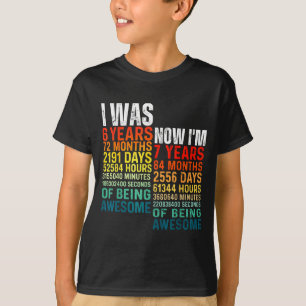 Camiseta 7 anos de idade 7º aniversário eu tinha 6 agora eu
