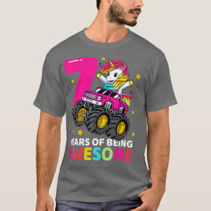 Camiseta 7 anos de idade Unicorn Monster Riding 7 Birthd