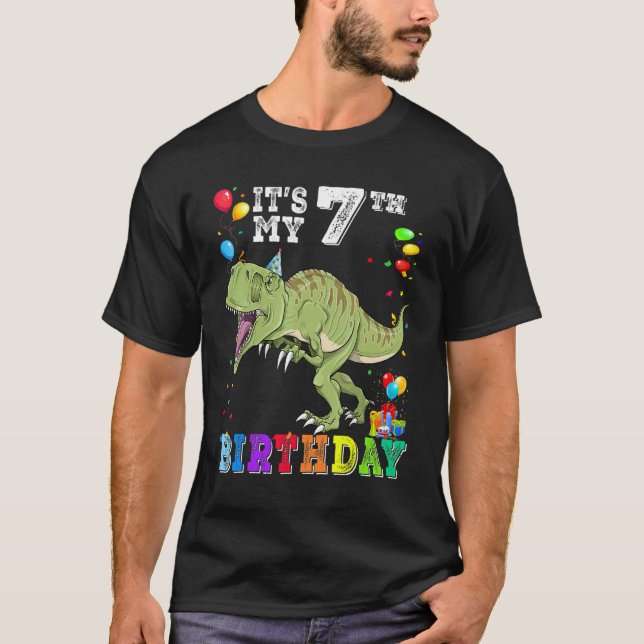 Camiseta 7 anos é meu 7 Aniversário Dinossauro Rex (Frente)