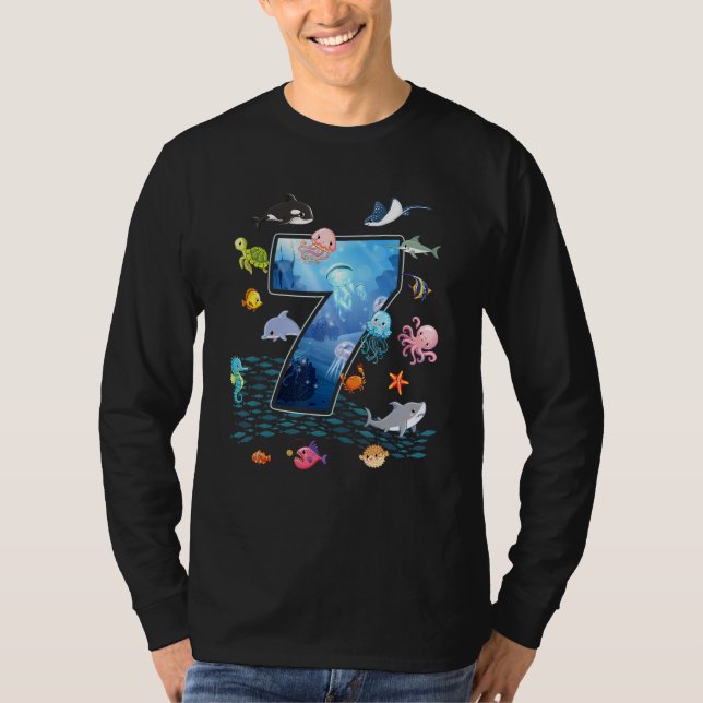 Camiseta 7 Birthday Aquarium Sea Aquatic Animal Boys Gi (Frente)