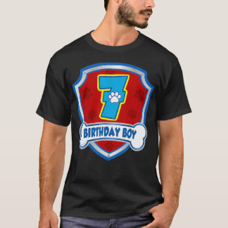 Camiseta 7 Birthday Boy 7 Anos De Idade Patrulha Cachorros