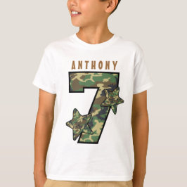Camiseta 7 Birthday Boy Camo e Stars Nome Personalizado V01