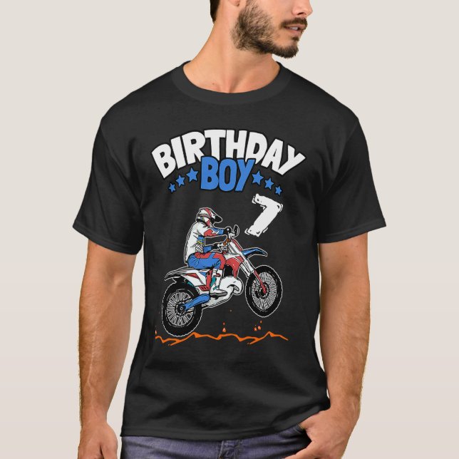Camiseta 7 Birthday Boy Dirt Bike Kids 7 Anos Meninos M (Frente)