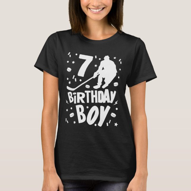 Camiseta 7 Birthday Boy Ice Hockey Kids 7 Anos Festa (Frente)