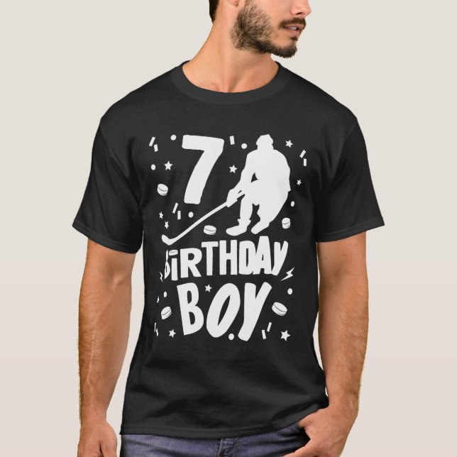 Camiseta 7 Birthday Boy Ice Hockey Kids 7 Anos Festa (Frente)