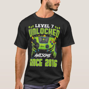 Camiseta 7 Birthday Boys Level 7 Desbloqueado Incrível 2016