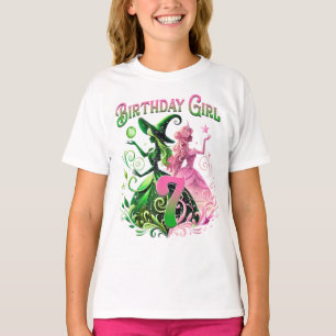 Camiseta 7 Birthday Bruxa Rosa E Verde De 7 Anos